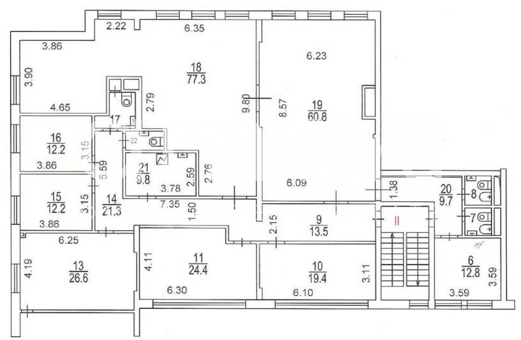 Планировка офиса 310 м², 2 этаж, Жилое здание «2-й Щемиловский пер., 4»